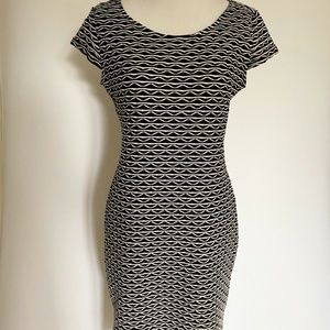 BLACK KNIT CAP SLEEVE FITTED SHORT DRESS STRETCH